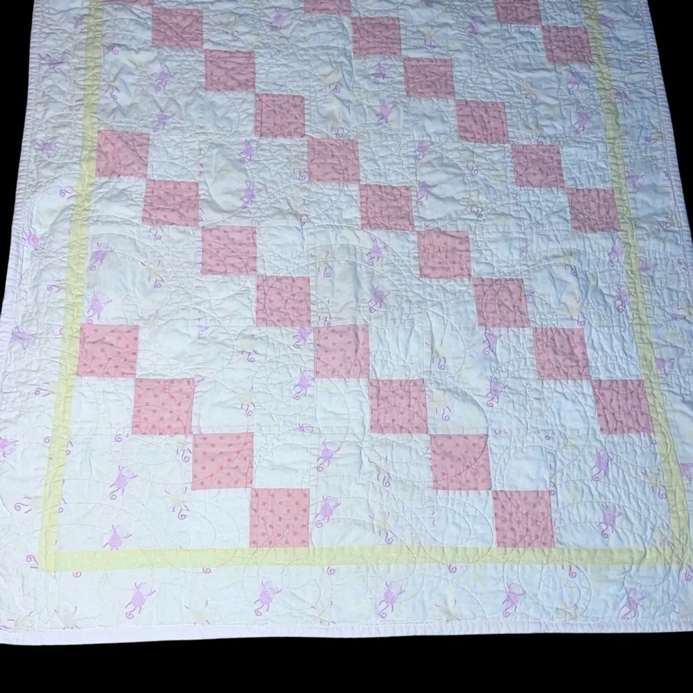 Handmade Quilts for Kids Nursery Baby Quilt Pink & White Patchwork Checkerboard